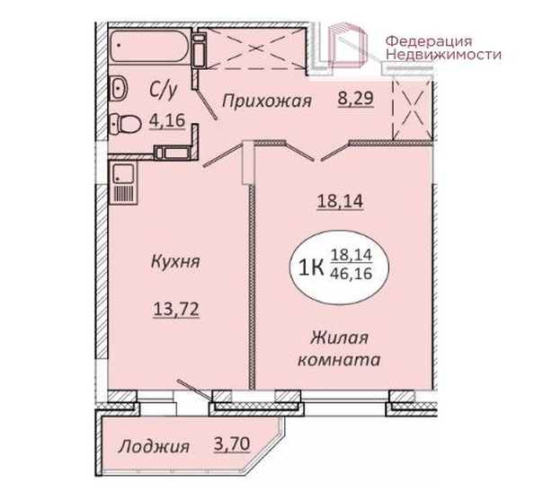 
   Продам 1-комнатную, 46.16 м², 2-я Воинская ул

. Фото 2.