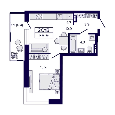 
   Продам 2-комнатную, 38.9 м², Luna (Луна)

. Фото 26.