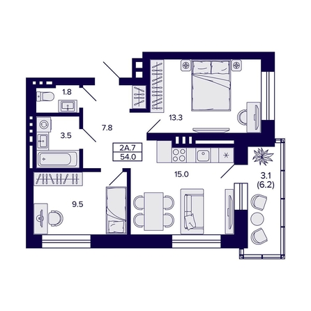 
   Продам 2-комнатную, 54 м², Сподвижники

. Фото 4.