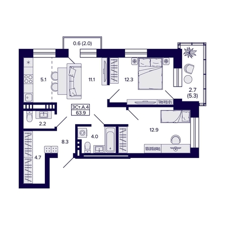 
   Продам 3-комнатную, 63.9 м², Сподвижники

. Фото 2.