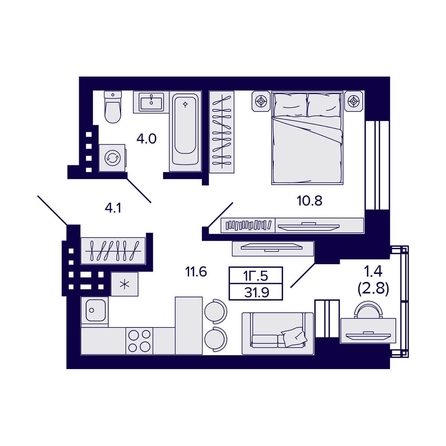 
   Продам 1-комнатную, 31.9 м², Сподвижники

. Фото 5.