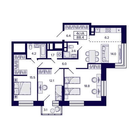 
   Продам 4-комнатную, 88.4 м², Citatum (Цитатум)

. Фото 1.