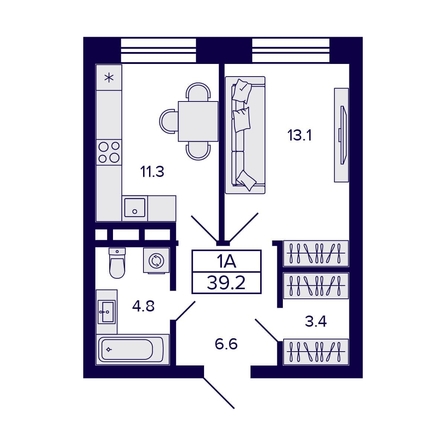 
   Продам 1-комнатную, 39.2 м², Citatum (Цитатум)

. Фото 2.