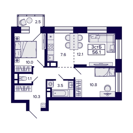 
   Продам 3-комнатную, 56.1 м², Citatum (Цитатум)

. Фото 1.