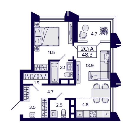 
   Продам 2-комнатную, 48.3 м², Citatum (Цитатум)

. Фото 1.