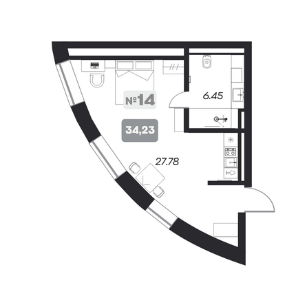 
   Продам 2-комнатный апартамент, 34.23 м², АЭРОН, секция А

. Фото 7.