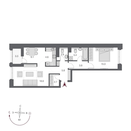 
  Продается 2-комн. квартира 68.35 м², в  Дом Нобель. Фото 2.