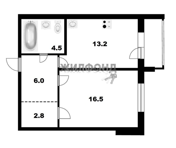 
   Продам 1-комнатную, 42.3 м², , 55

. Фото 2.