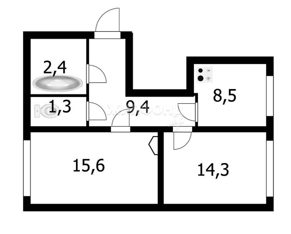 
   Продам 2-комнатную, 52 м², Ельцовская ул, 7

. Фото 3.