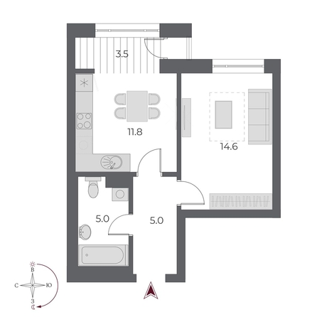 
   Продам 1-комнатную, 39.9 м², ОСКАР, дом 1

. Фото 2.