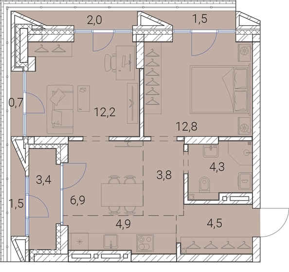 
   Продам 2-комнатную, 58.5 м², Тайм Сквер

. Фото 19.