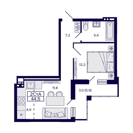 
   Продам 2-комнатную, 44.5 м², Gorizont (Горизонт)

. Фото 1.