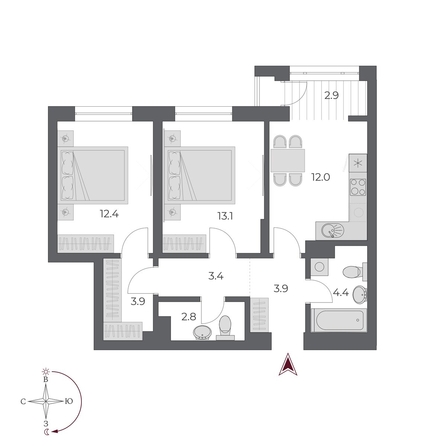 
   Продам 2-комнатную, 58.8 м², ОСКАР, дом 2

. Фото 1.