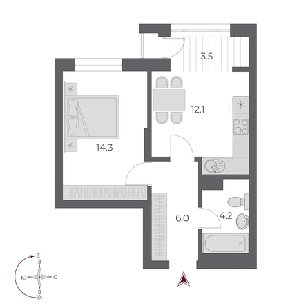 
   Продам 1-комнатную, 40.1 м², ОСКАР, дом 2

. Фото 2.