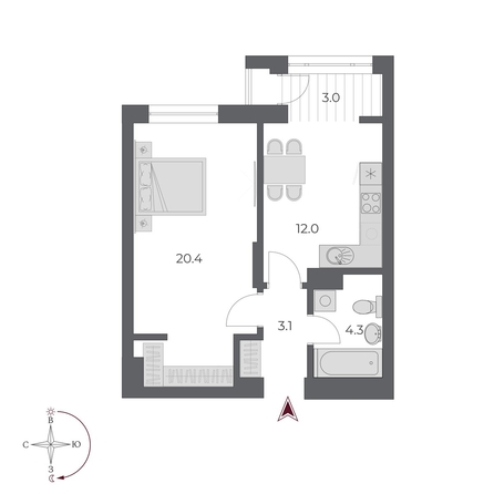 
  Продается 1-комн. квартира, 42.8 м², ЖК ОСКАР, дом 2
. Фото 2.