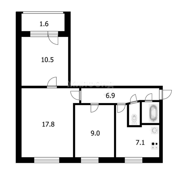 
   Продам 3-комнатную, 55.7 м², ЖКО Аэропорта ул, 25

. Фото 7.