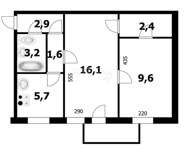 
   Продам 2-комнатную, 44.2 м², Кирова ул, 1

. Фото 4.