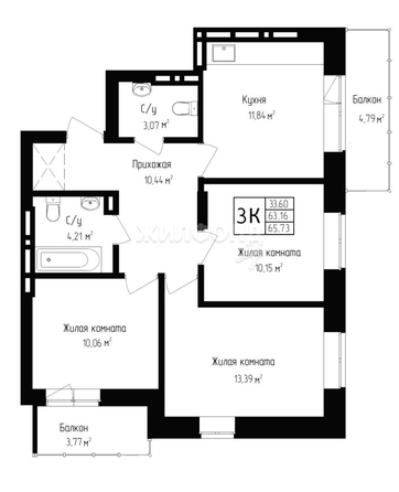 
   Продам 3-комнатную, 63.6 м², Аэропорт ул, 55/1

. Фото 2.