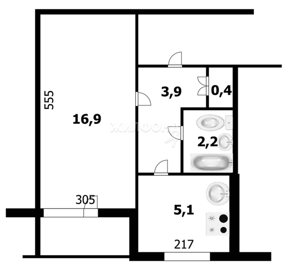 
   Продам 1-комнатную, 28.5 м², Кропоткина ул, 267

. Фото 16.