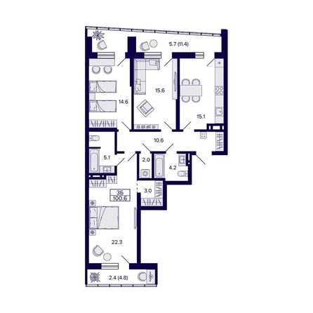 
   Продам 3-комнатную, 100.6 м², Grando (Грандо)

. Фото 1.