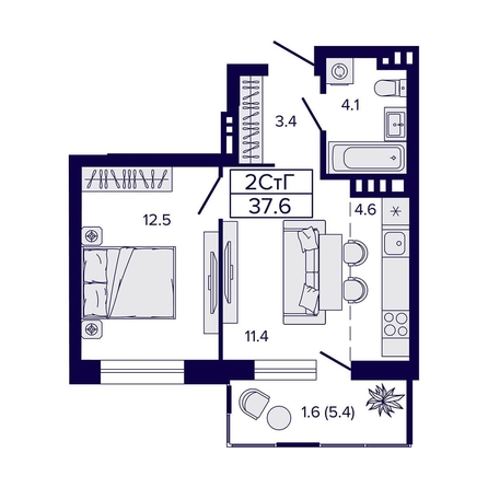 
   Продам 2-комнатную, 37.6 м², Luna (Луна)

. Фото 1.