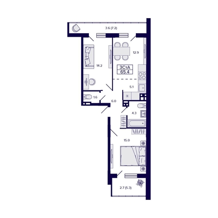 
   Продам 3-комнатную, 65.4 м², Gorizont (Горизонт)

. Фото 1.