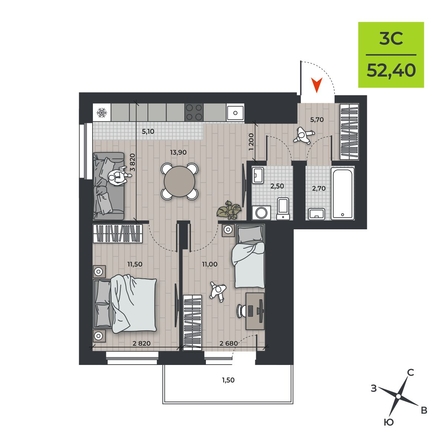 
   Продам 3-комнатную, 52.4 м², ДНК

. Фото 1.