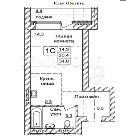 
   Продам студию, 34.8 м², Воинская ул, 69

. Фото 1.