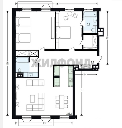 
  Продается 3-комн. квартира, 132.3 м², ЖК Жуковка
. Фото 34.