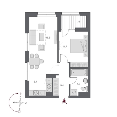 
  Продается 2-комн. квартира 47.4 м², в  Дом Нобель. Фото 3.