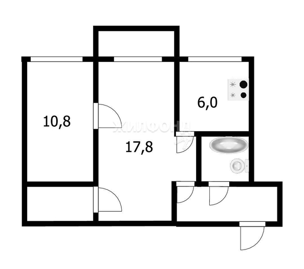 
   Продам 2-комнатную, 43 м², Бориса Богаткова ул, 186

. Фото 13.