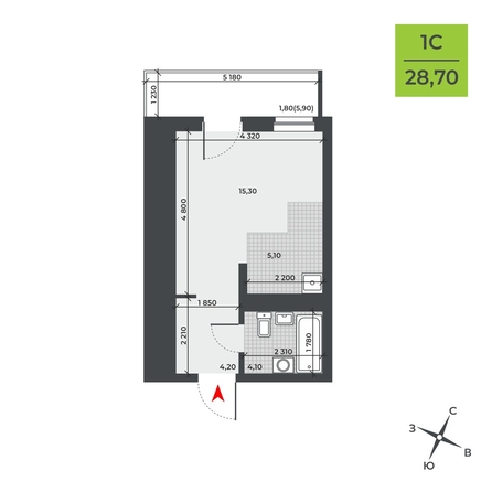 
  Продается студия, 28.7 м², ЖК ДНК
. Фото 1.