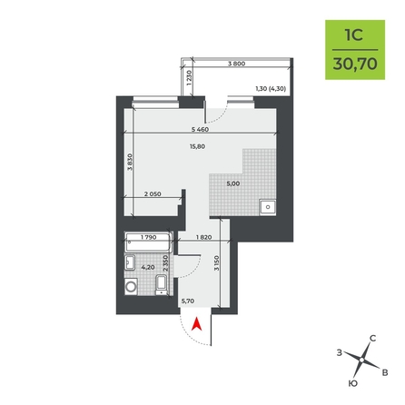 
  Продается студия, 30.7 м², ЖК ДНК
. Фото 2.