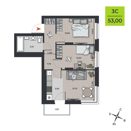 
  Продается 3-комн. квартира, 53 м², ЖК ДНК
. Фото 2.