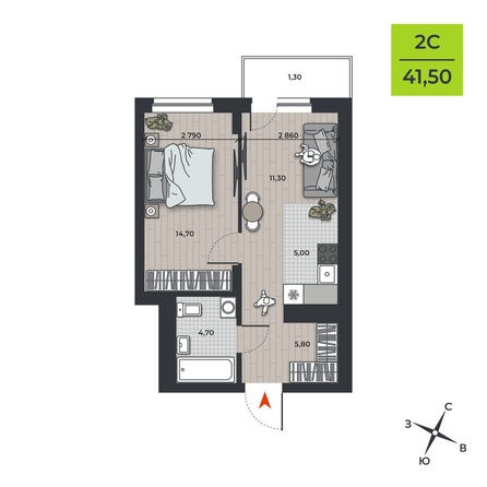 
  Продается 2-комн. квартира 41.5 м², в ЖК ДНК. Фото 1.