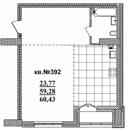 
   Продам студию, 60.43 м²,  Римский квартал, 2 очередь

. Фото 1.