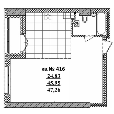 
   Продам студию, 47.07 м²,  Римский квартал, 2 очередь

. Фото 1.