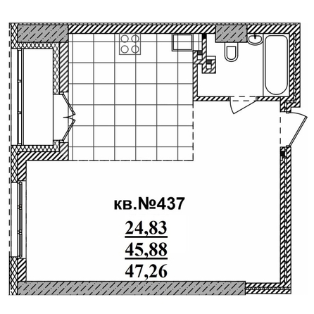 
   Продам студию, 47.26 м²,  Римский квартал, 2 очередь

. Фото 1.