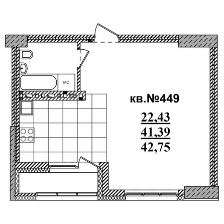 
   Продам студию, 42.75 м²,  Римский квартал, 2 очередь

. Фото 1.