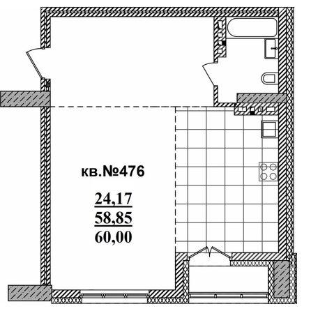 
   Продам студию, 60 м²,  Римский квартал, 2 очередь

. Фото 1.