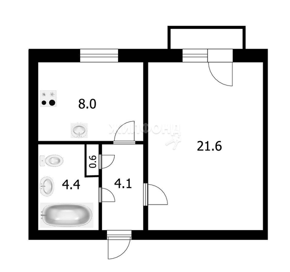 
   Продам 1-комнатную, 39.4 м², Театральная ул, 9А

. Фото 6.