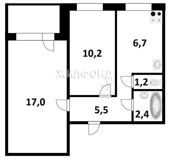 
   Продам 2-комнатную, 43 м², Комсомольская ул, 31

. Фото 12.