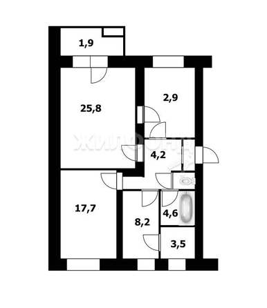 
   Продам 3-комнатную, 83 м², Военный городок ул, 102

. Фото 8.