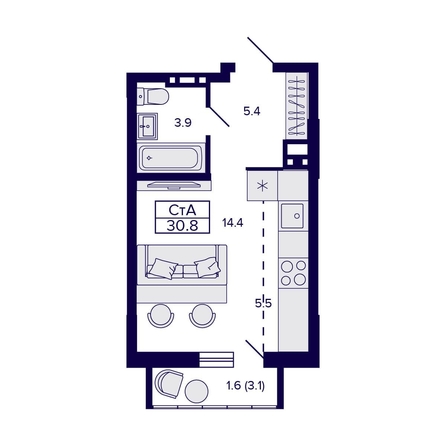 
   Продам 1-комнатную, 39.9 м², Gorizont (Горизонт)

. Фото 1.