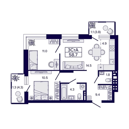 
   Продам 3-комнатную, 58.7 м², Luna (Луна)

. Фото 26.