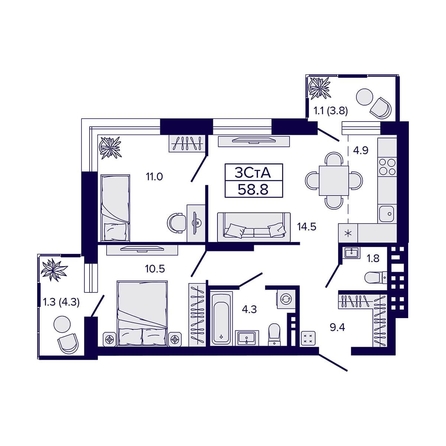 
   Продам 3-комнатную, 58.8 м², Luna (Луна)

. Фото 1.