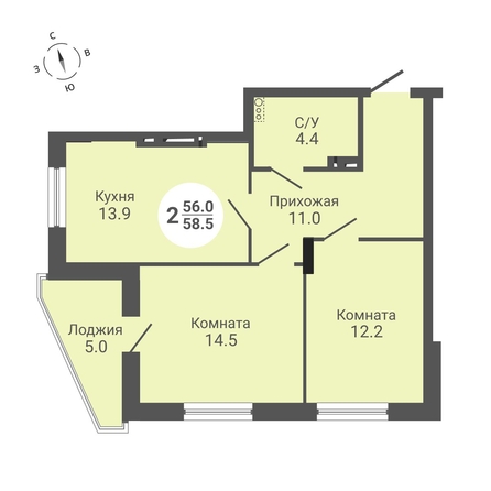 
   Продам 2-комнатную, 58.5 м², Петухова ул, 170

. Фото 1.