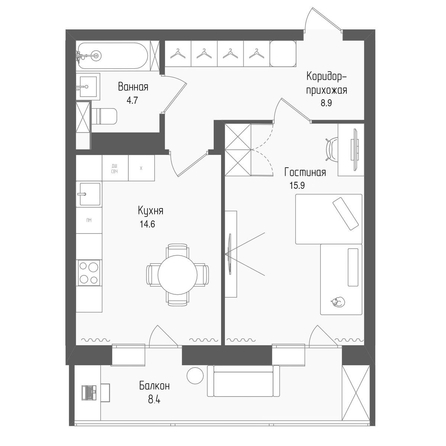 
  Продается 1-комн. квартира 46.2 м², в ЖК Тетрис, корпус 2. Фото 1.