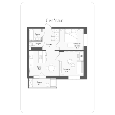 
  Продается 3-комн. квартира, 54.2 м², ЖК Тетрис, корпус 2
. Фото 1.