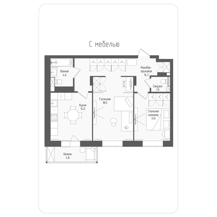 
  Продается 2-комн. квартира, 66.1 м², ЖК Тетрис, корпус 2
. Фото 1.